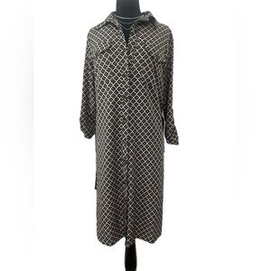 NY Collection Black Beige‎ Geometric Shirt Dress Button Front Size M